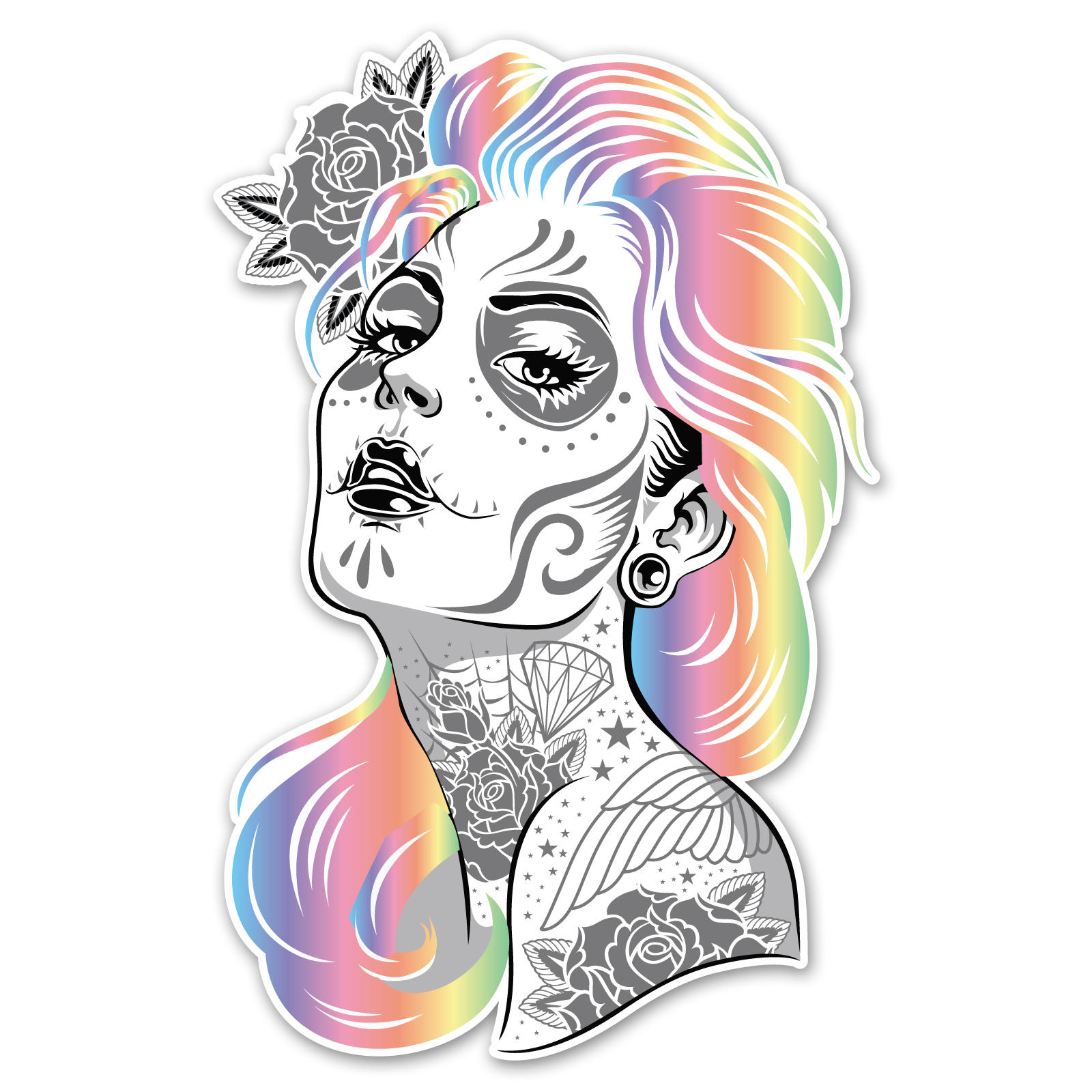 1600x1600 Sugar Skull Girl With Colored Hair Decal Made In The Usa Etsy