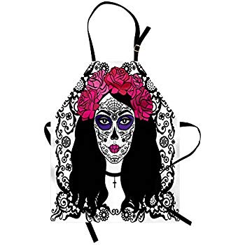 350x350 Ambesonne Sugar Skull Apron, Girl With Sugar Skull