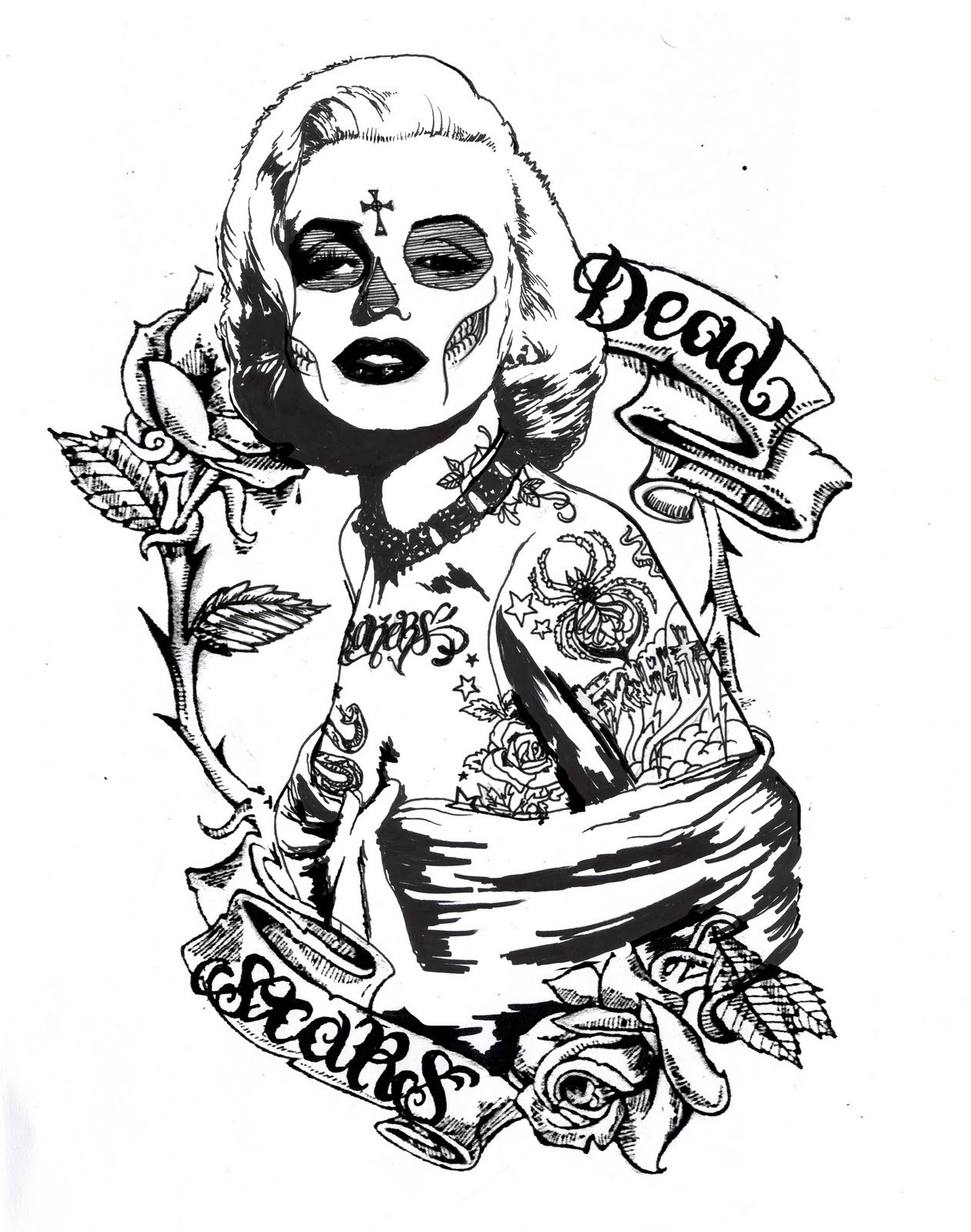 1261x1600 View Template Marilyn Monroe Sugar Skull Tattoo Sketch Coloring