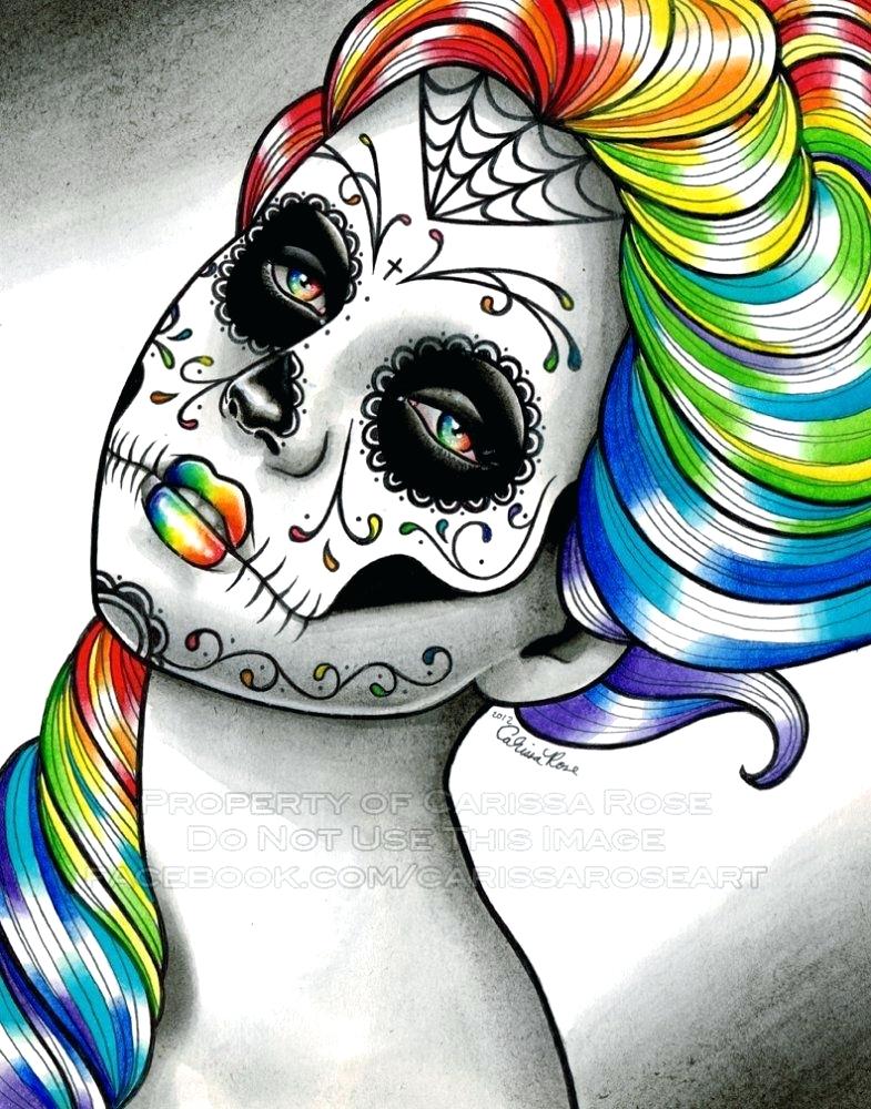 785x1000 Rainbow Sugar Skull Girl Art Art Print