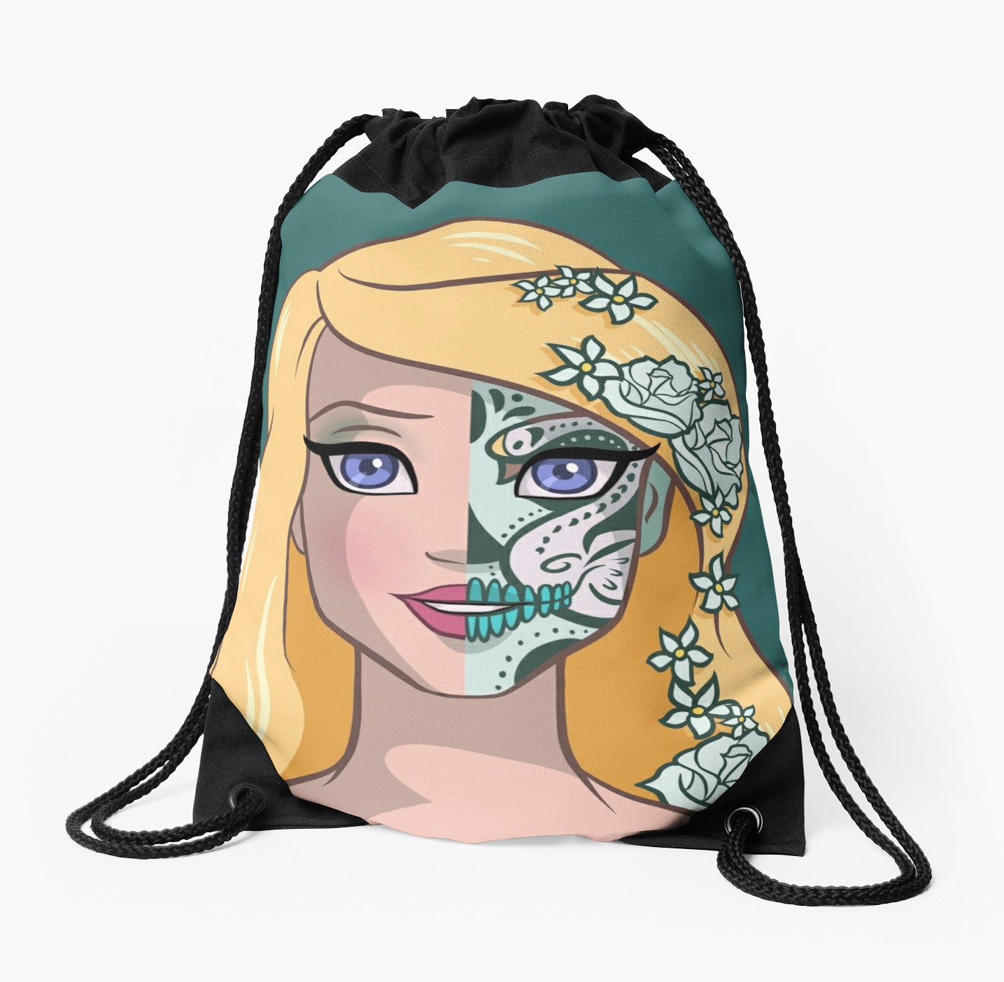 1435x1404 Sugar Skull Series Lady Swan Drawstring Bags