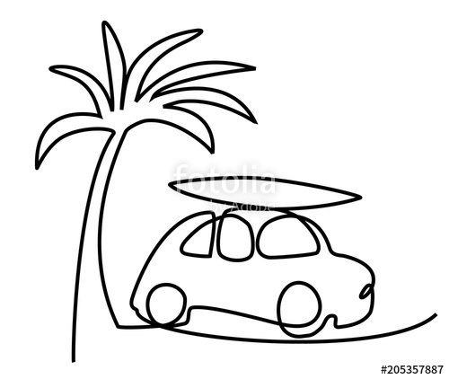 500x422 Summer Holiday Car Trip One Line Drawing Stock Image And Royalty