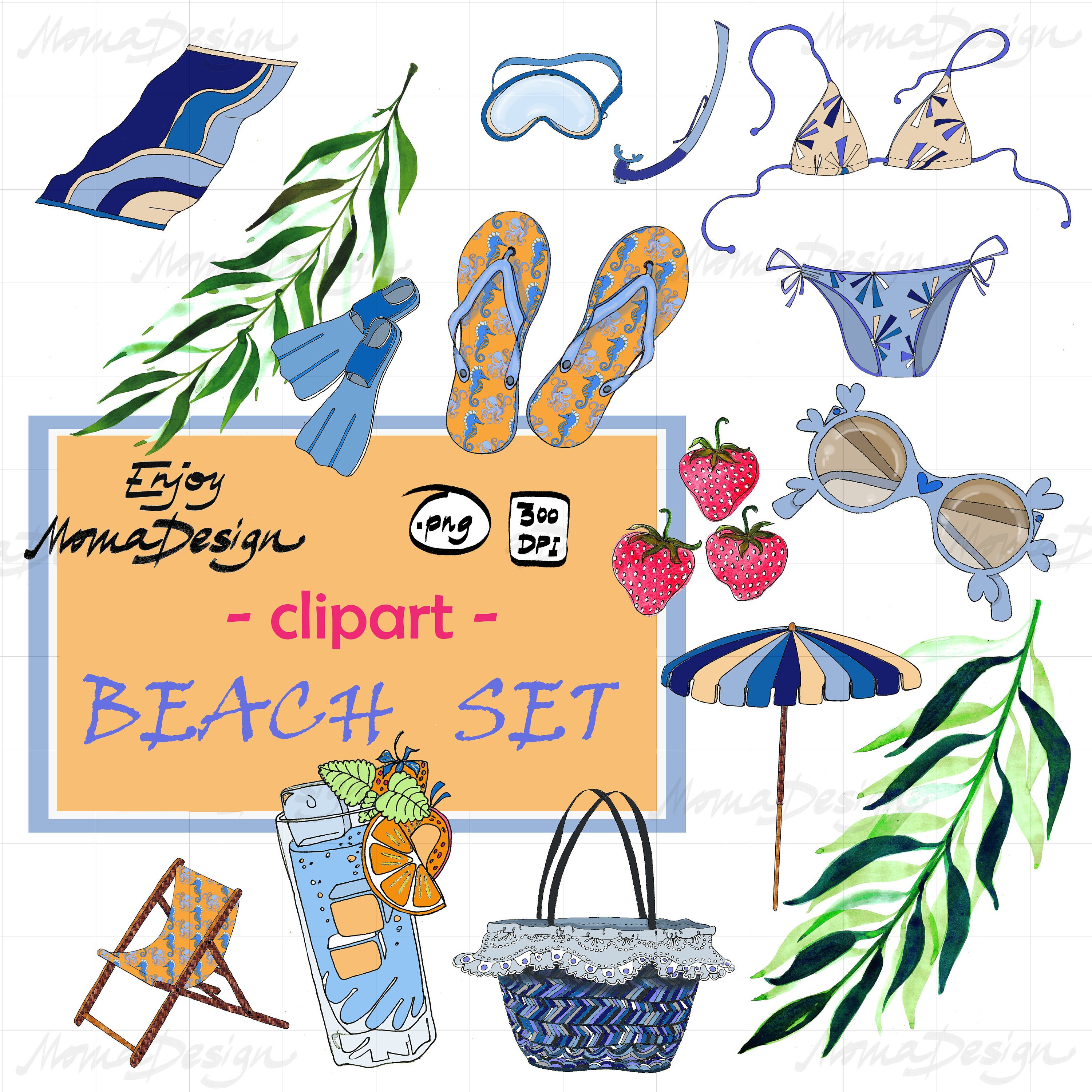 3000x3000 Beach Set Clipart Summer Clip Beach Stickers Handdrawn Etsy