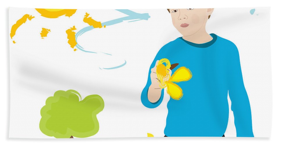 967x500 Boy Painting Summer Scene Beach Towel For Sale