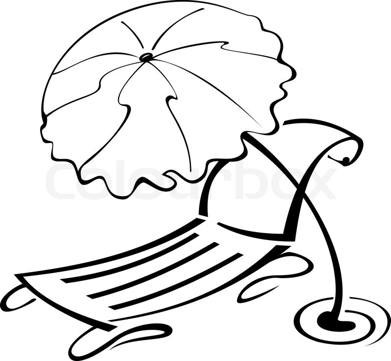800x740 Black And White Contour Umbrella And Beach Chair Stock Vector