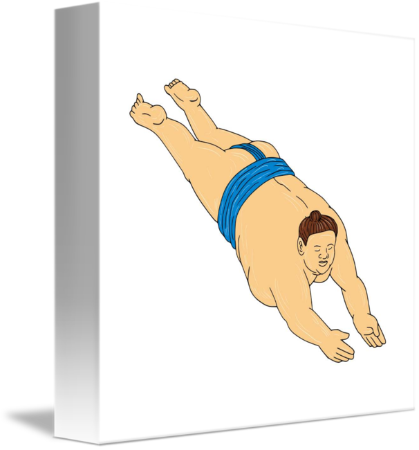606x650 Japanese Sumo Wrestler Diving Drawing