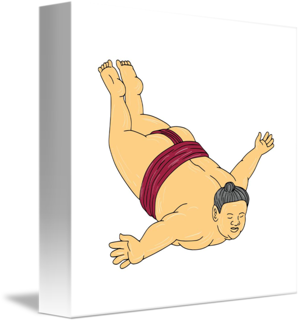 606x650 Japanese Sumo Wrestler Skydiving Drawing