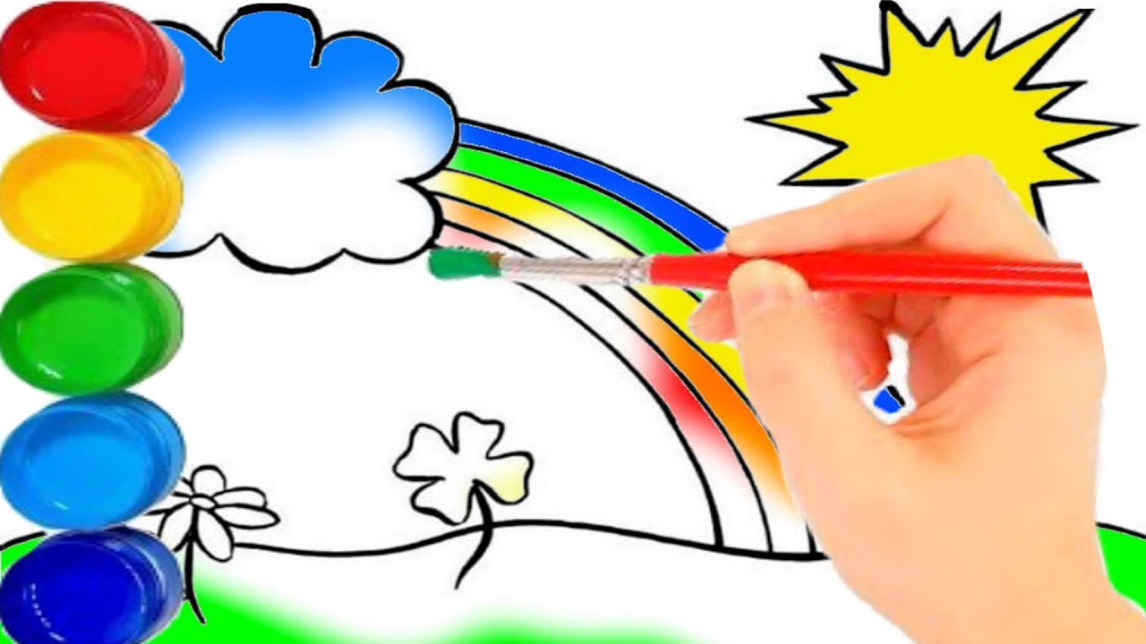 1280x720 Rainbow Sun Clouds Coloring And Drawing Learn Colors For Kids