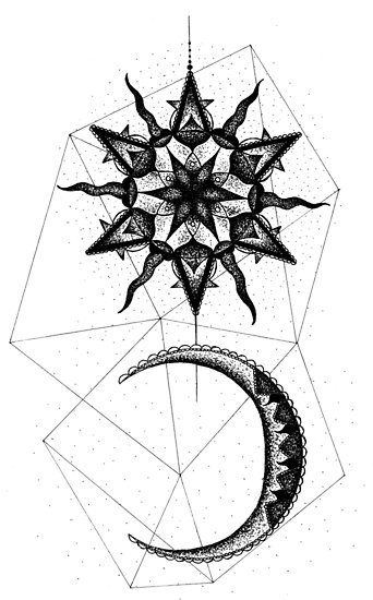 342x550 Dotwork Sun And Moon White Posters