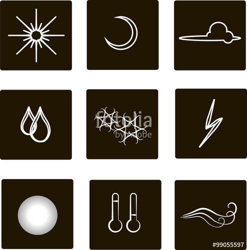 494x500 Weather Flat Square Icons White Outlines, Clouds, Fog, Moon, Sun