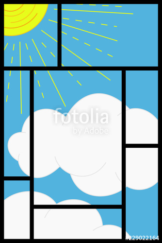 334x500 Drawing Of The Sun And Sky Through A Window, Vector Illustration