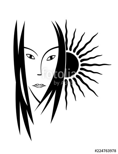 385x500 Stylized Portrait Of A Woman Against The Sun Symbolic Drawing