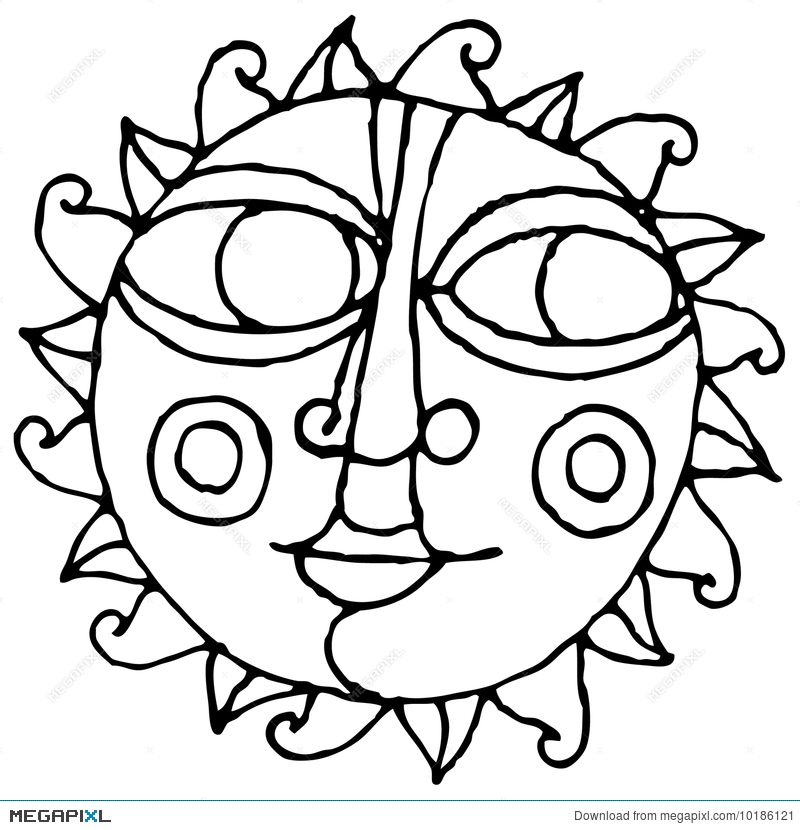 800x830 Big Eye Sun Simple Hand Drawing Black And White Illustration