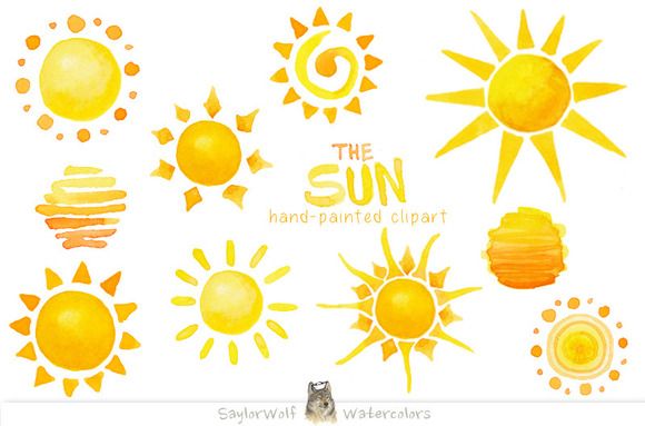 580x383 Watercolor Sun Clip Art