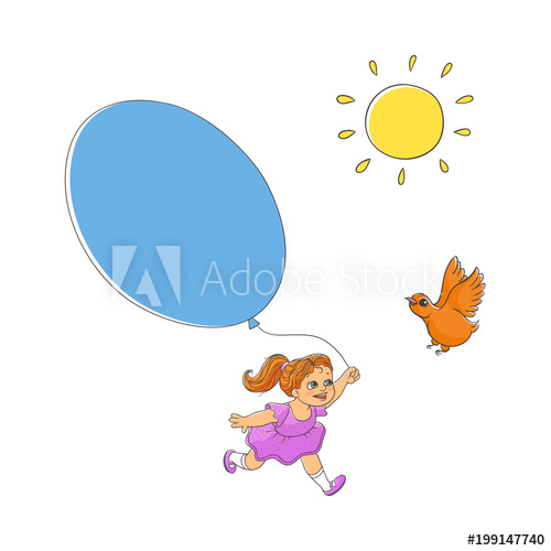 500x500 Hand Drawn Vector Illustration Of Little Girl In Cute Dress