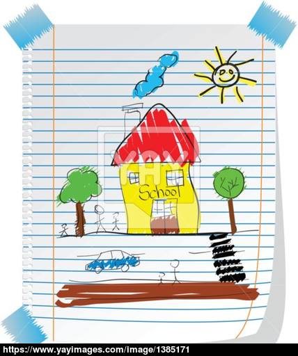 428x512 Child Like Drawing With Kid School And Sun Vector