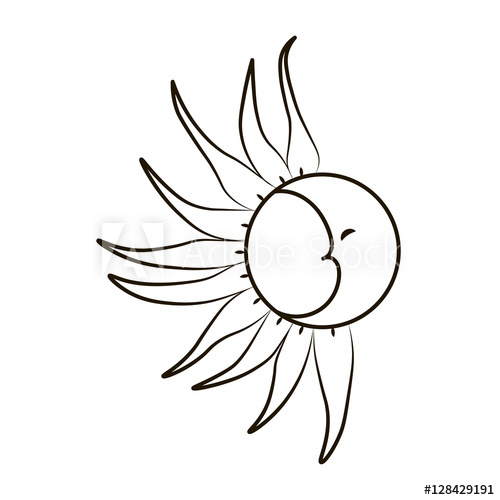 500x500 Sketch Of The Moon And Sun On A White Background Tattoo, Vector