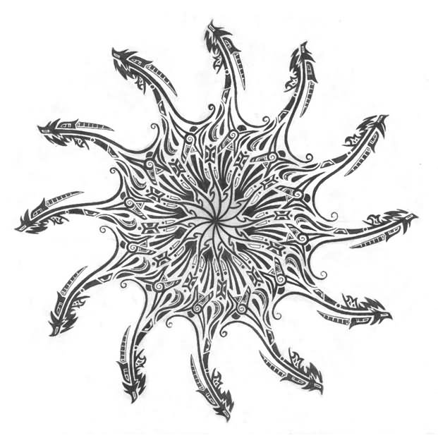 621x621 Tribal Dragon Sun Tattoo Design Idea