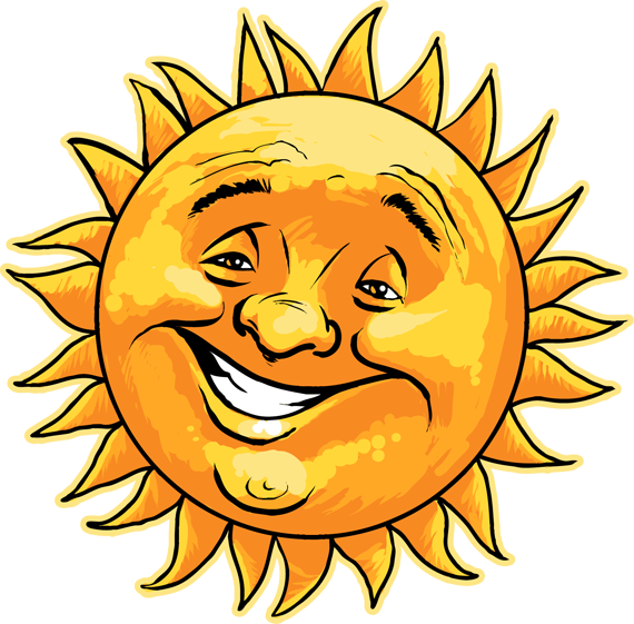 570x561 Cheerful Smiling Sun Sunshine Man Face Yellow Ball Round