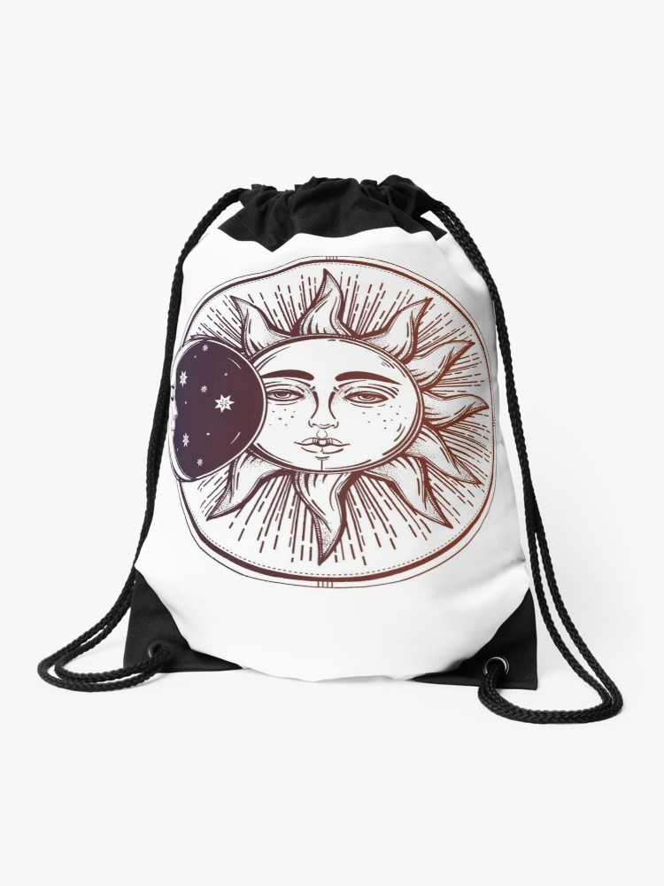750x1000 Vintage Solar Eclipse Sun, Moon And Stars Drawstring Bag