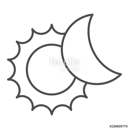 500x500 The Sun And Moon Thin Line Icon Solar Eclipse Vector Illustration