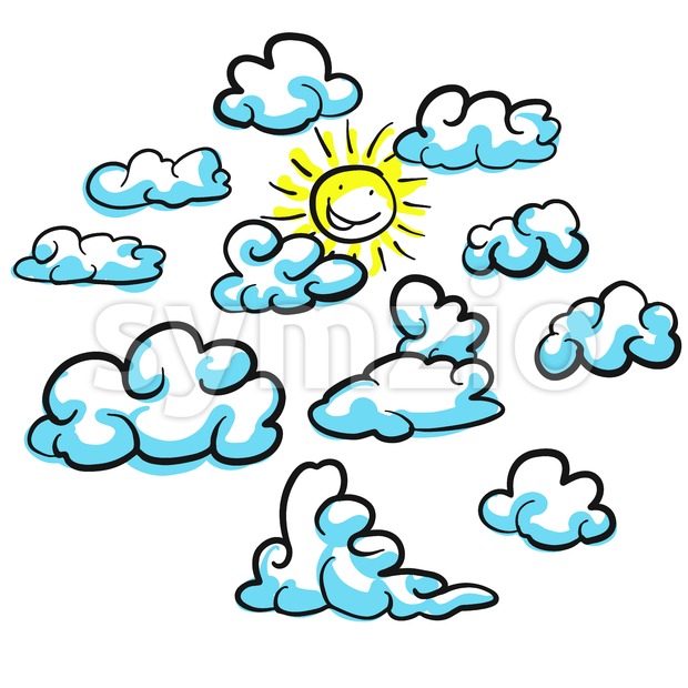 620x620 Various Cloud Shapes Vector Sketches With Sun Vector Illustration