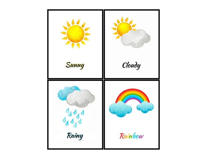 794x611 Set Of Weather Sunny Cloudy Rainy Rainbow Pencil Drawing Etsy