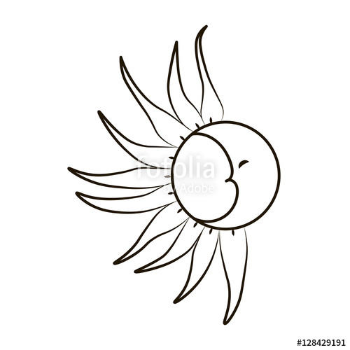 500x500 Sketch Of The Moon And Sun On A White Background Tattoo, Vector