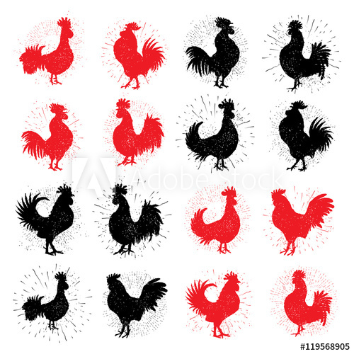 500x500 Set Of Rooster Labels Vintage Style Cocks Illustration On Hand