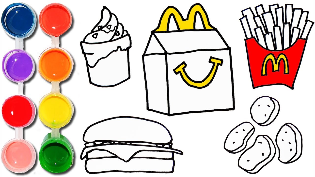 1280x720 how to draw color a mcdonalds happy meal set hamburger, french