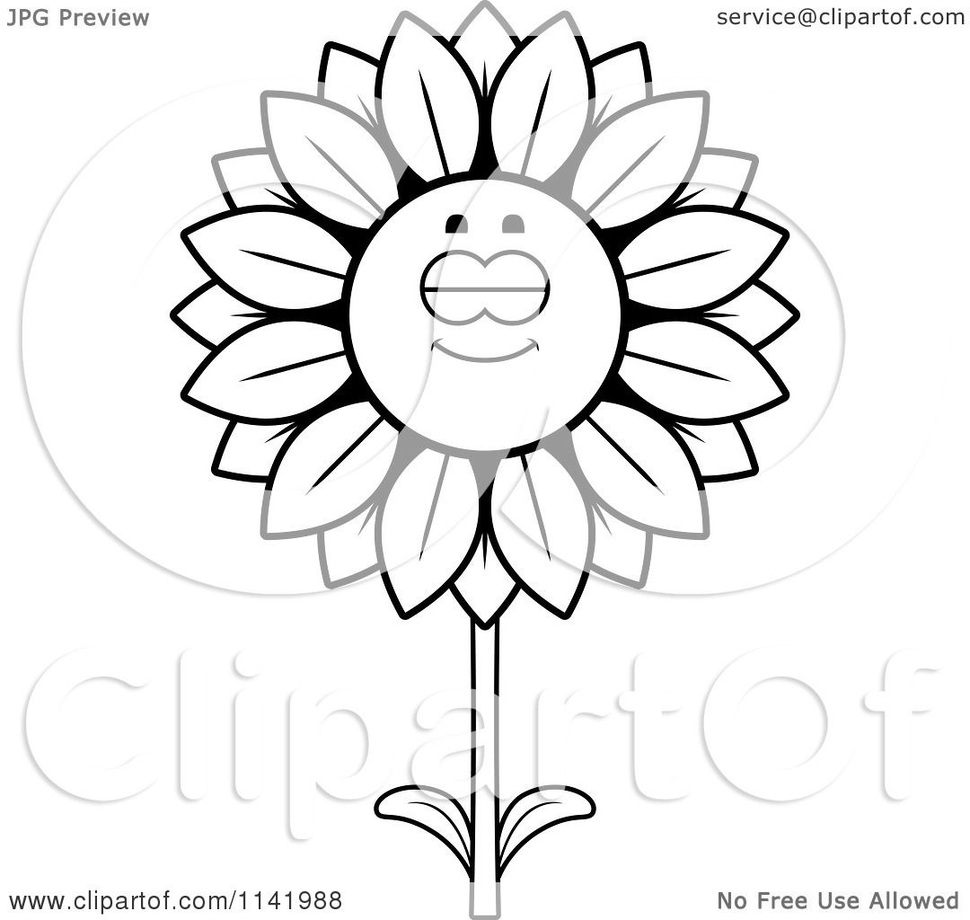 1080x1024 Cartoon Clipart Of A Black And White Sleeping Sunflower Character