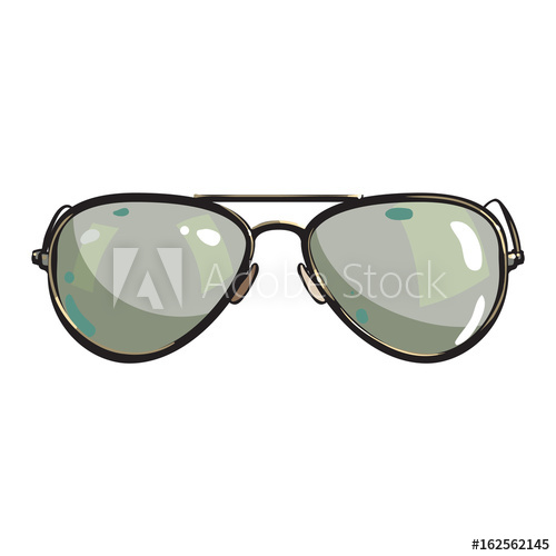 500x500 Hand Drawn Aviator Sunglasses In Metal Frame With Green Lenses