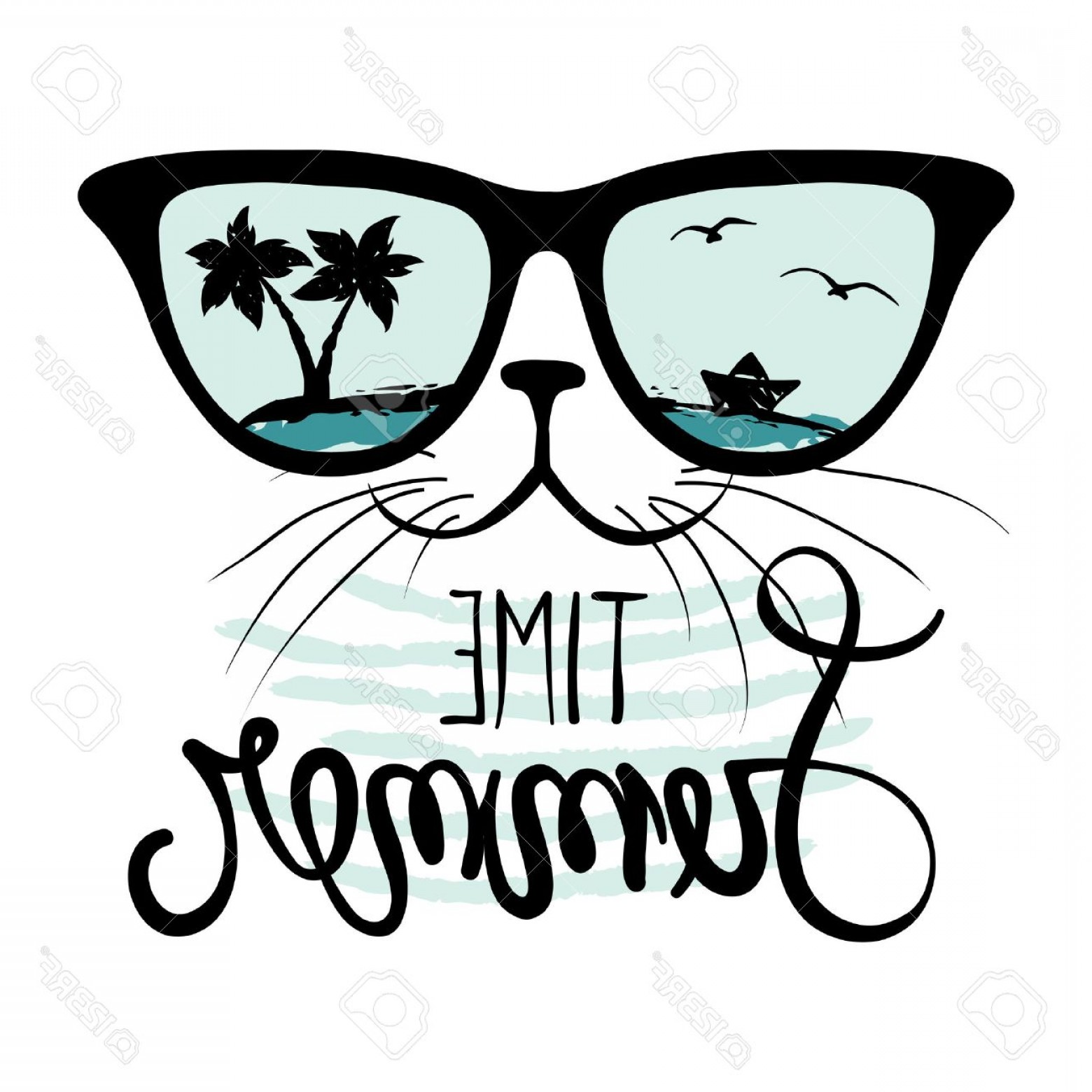 1560x1560 Photostock Vector Cat In Sunglasses Funny Summer Hand Drawing