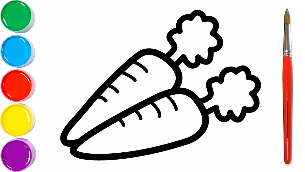 1280x720 Drawing Vegetables Carrot, Tomato, Broccoli, Eggplant