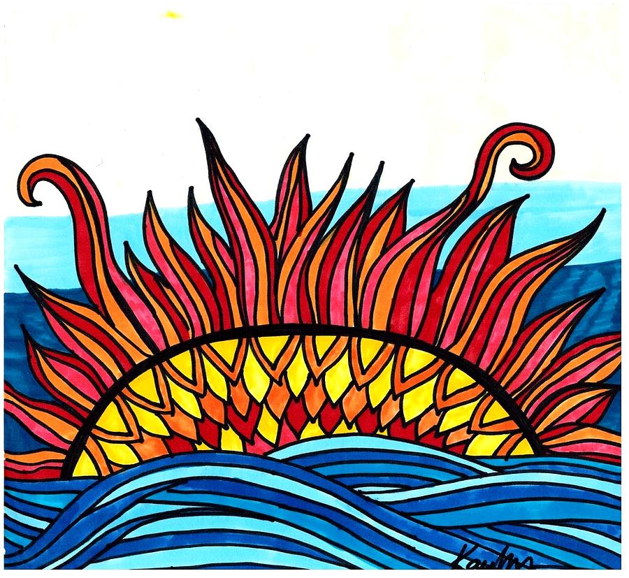 900x827 Beach Side Sunrise Drawing