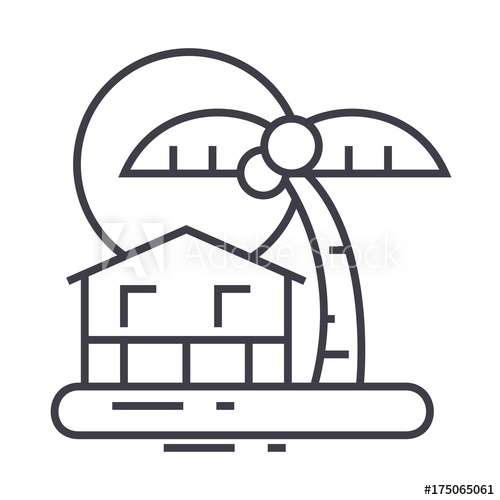 500x500 Summer Travel, Beach,palm, Home, Sunset Vector Line Icon, Sign