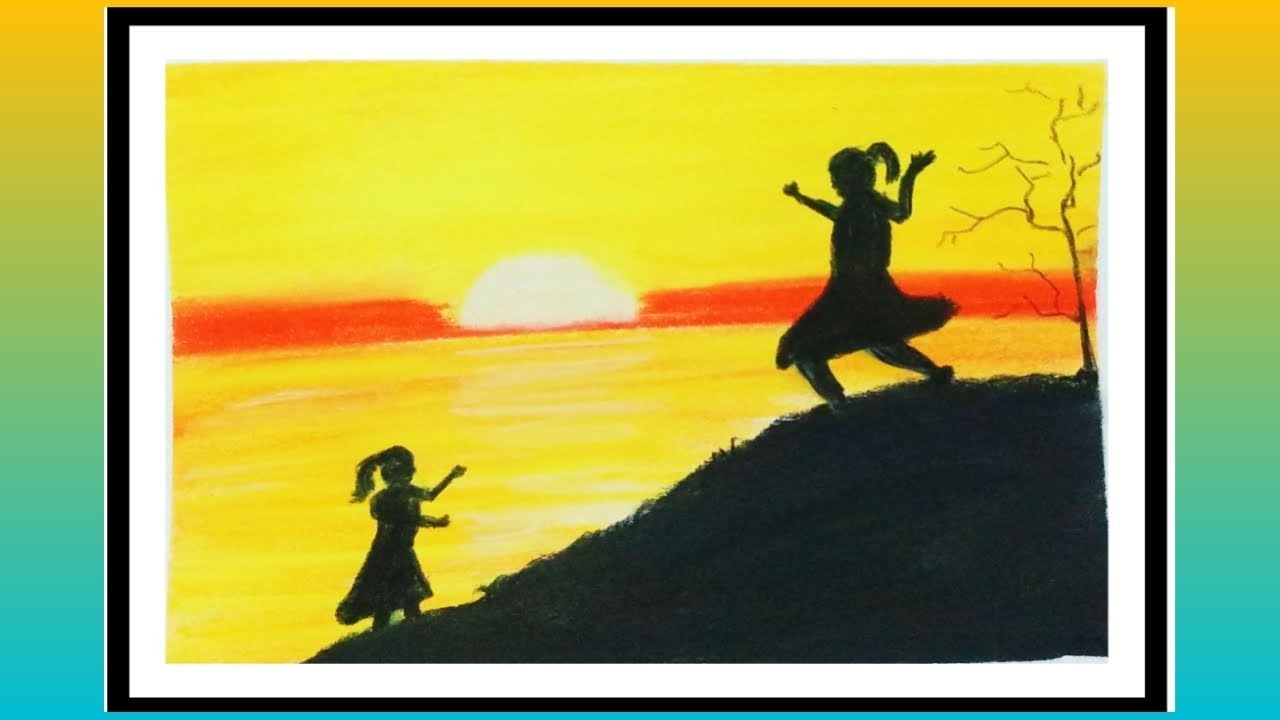 1280x720 How To Draw Girls Playing In Sunset Easy Drawing With Soft