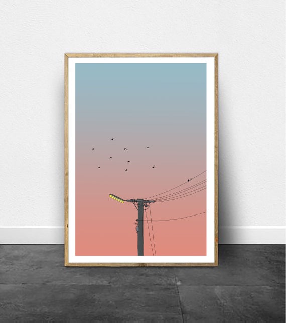 570x643 pastel sunset giclee wall art print lamppost digital etsy