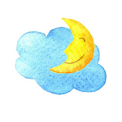 240x240 Cute Cartoon Cloud And Sunshine Hand Drawn Watercolor