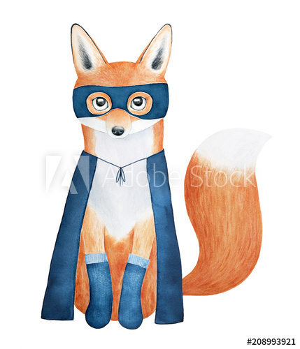 429x500 Cute Little Fox Character Dressed In Dark Blue Superhero Suit