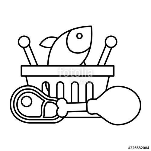 500x500 Shopping Basket Fish Meat Chicken Supermarket Stock Image