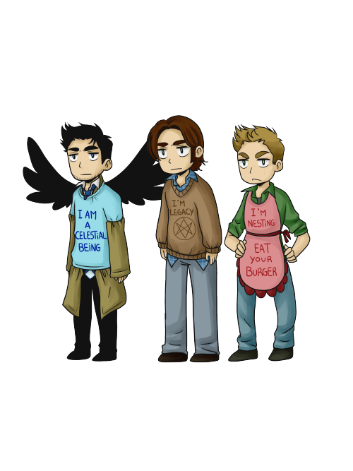 500x667 Supernatural Dean Sam Cas Team Free Will Hellredsky Drawings