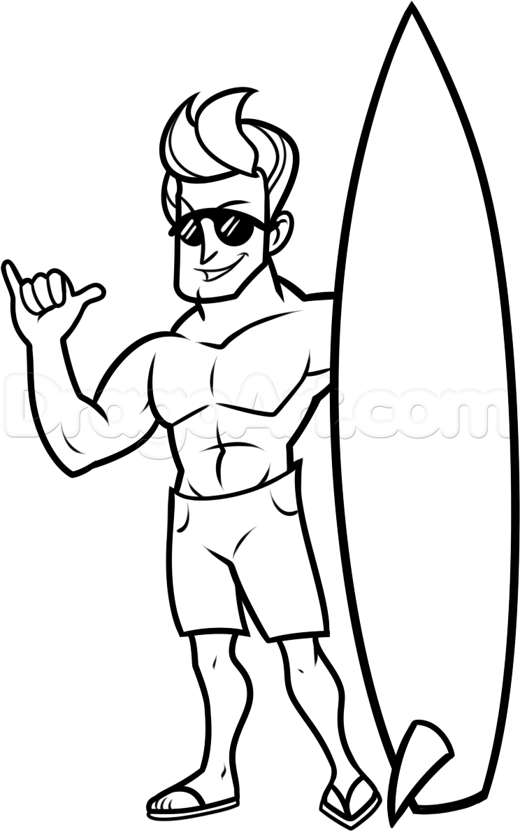 744x1187 How To Draw A Surfer Dude, Step