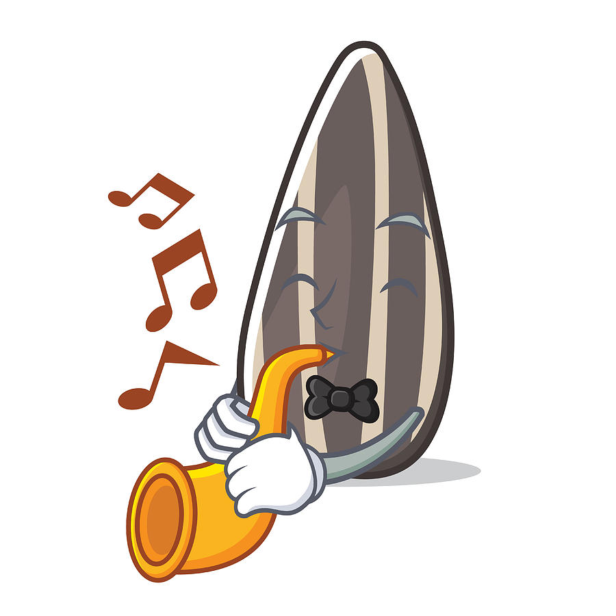 900x900 With Trumpet Sunflower Seed Mascot Cartoon Drawing