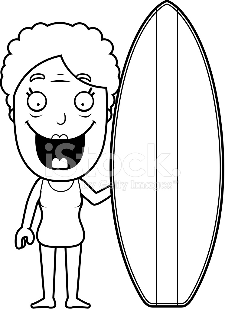 744x1024 Woman Surfboard Stock Vector