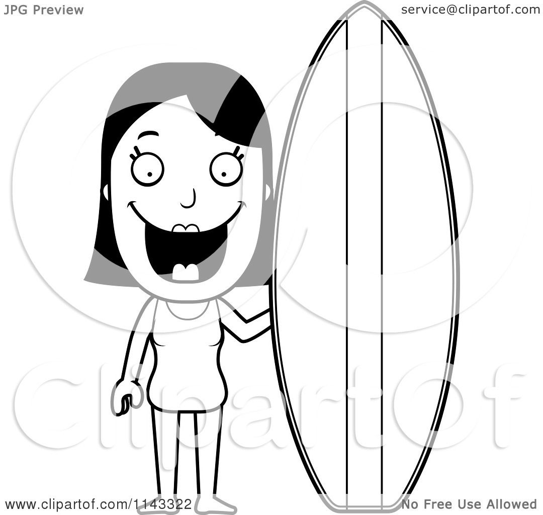 1080x1024 Cartoon Clipart Of A Black And White Summer Woman With A Surfboard