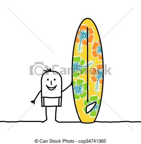 450x460 Cartoon Man With Patterned Surfboard