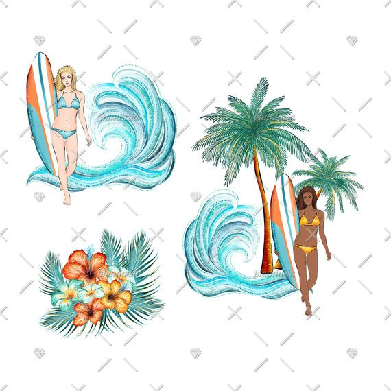 570x570 Surfer Girl Cliparts, Tropical Cliparts, Ocean Clipart, Vacation