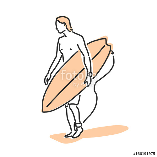 500x500 People On The Beach Surfing Summer Time Hand Drawn Line
