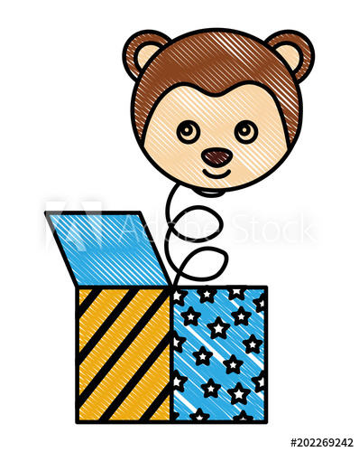398x500 Surprise Toy Monkey In Box Funny Vector Illustration Drawing